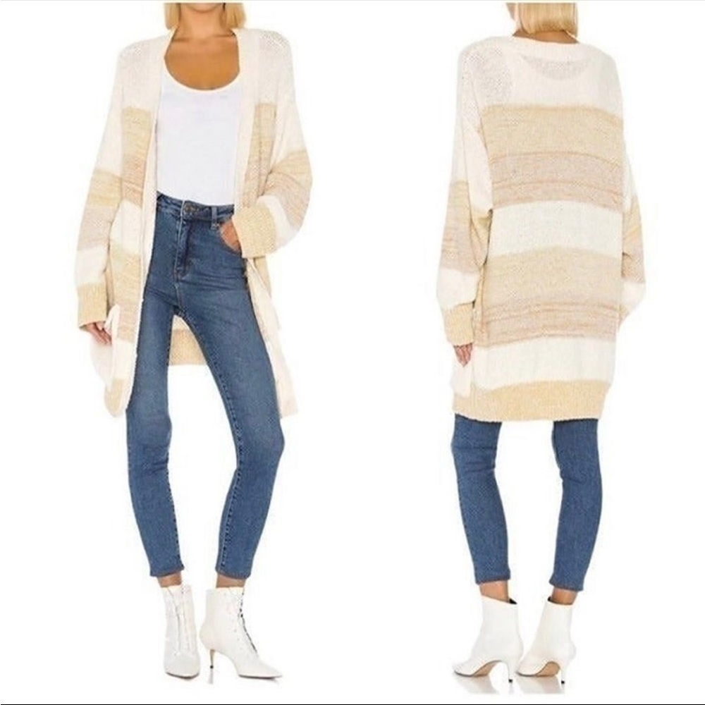 Free People Southport Beach Striped Oversized Button Front Cardigan Size Small